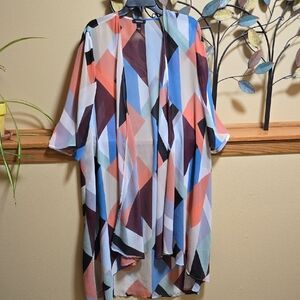 torrid Multicolor Geometric Print Sheer Duster - Coral, Blue, Burgundy, Cream